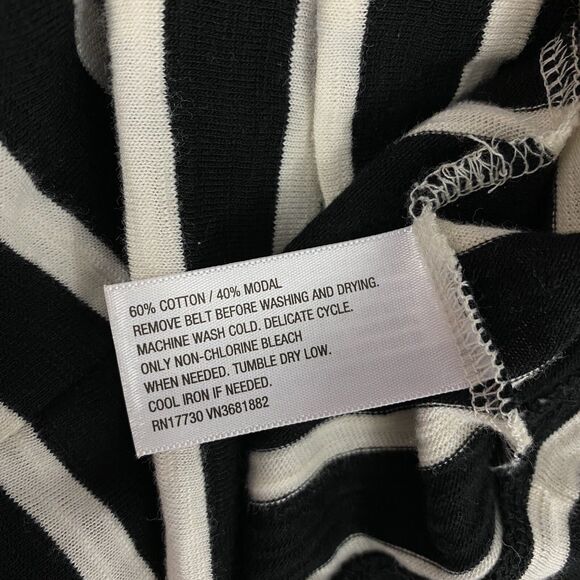 Merona Dress Womens Medium Stripe Belted Coastal Preppy Nautical Black Cream - Picture 12 of 15